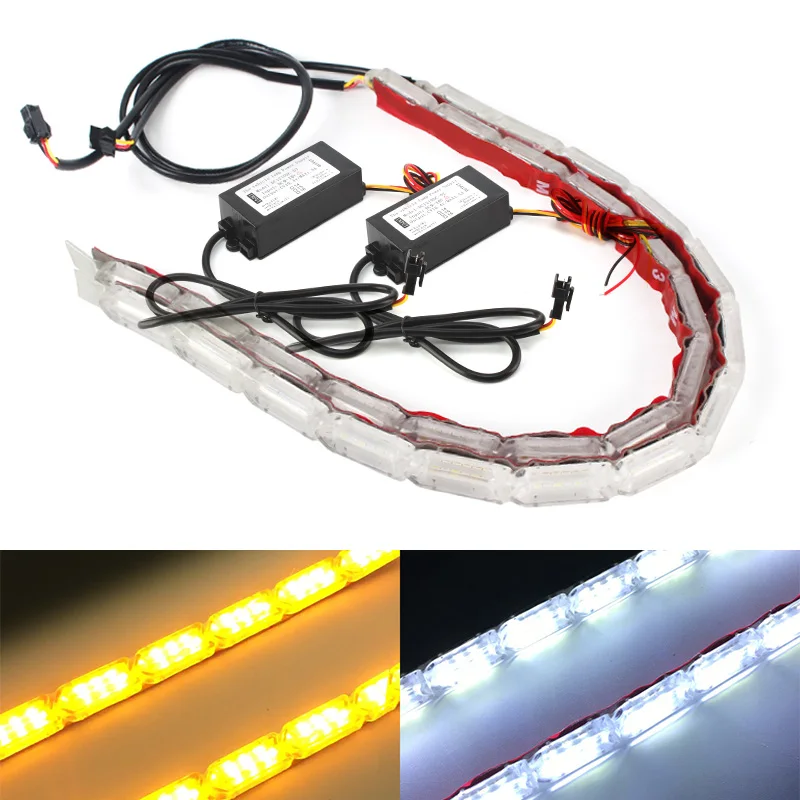 2PCS Waterproof Flexible LED Strips Lights New Arrival DRL Daytime Running Light of Sequential Flow Style Switchback headlights