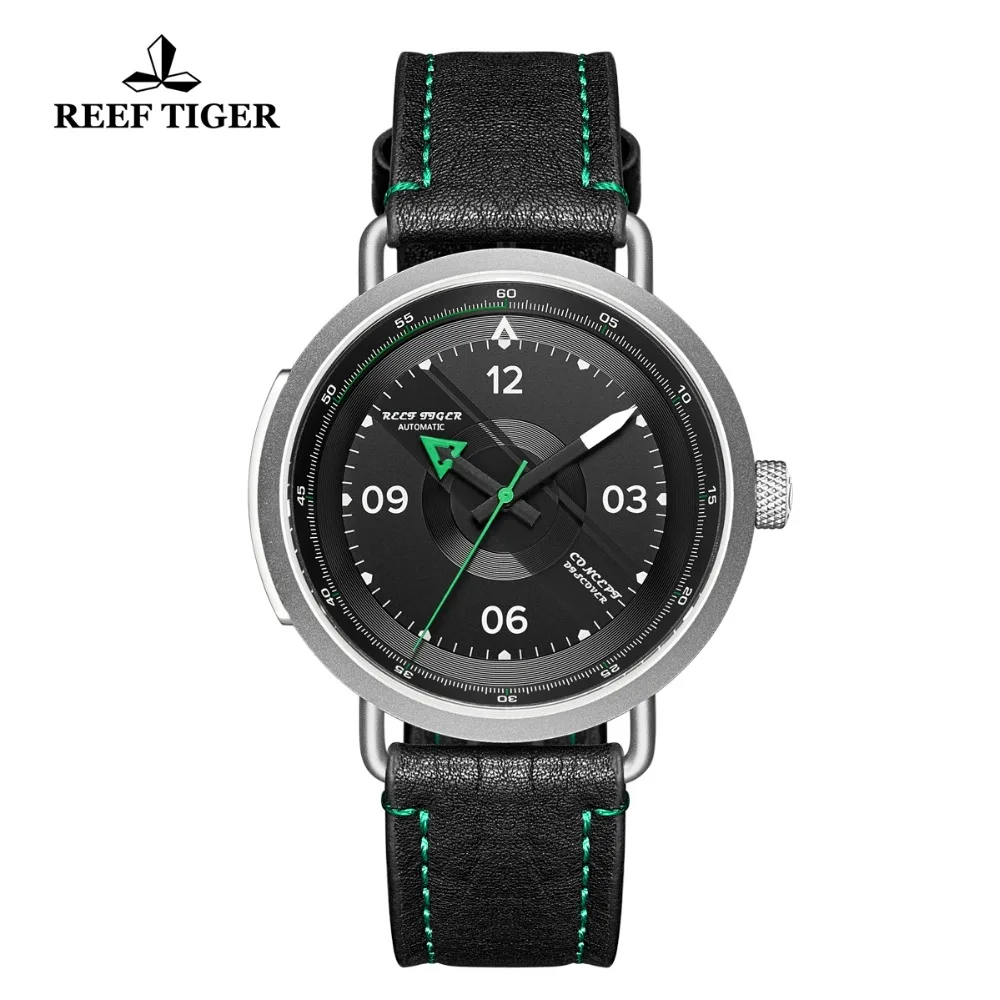 

Reef Tiger/RT New Design Simple Watch Men Leather Strap Steel Waterproof Military Watches Automatic Watches RGA9055