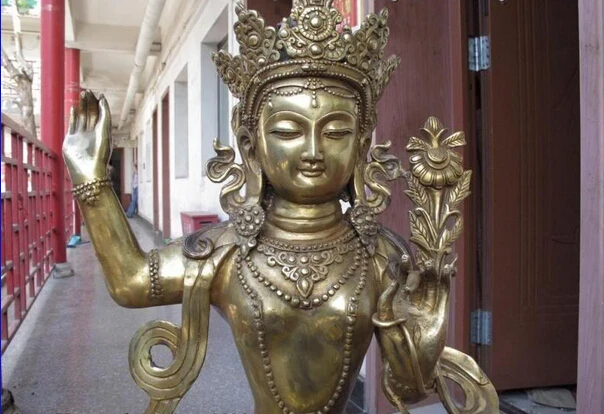 55CM Tibet Buddhism fane Copper Bronze Gild Manjushri GuanYin Kwan-Yin Buddha Statue