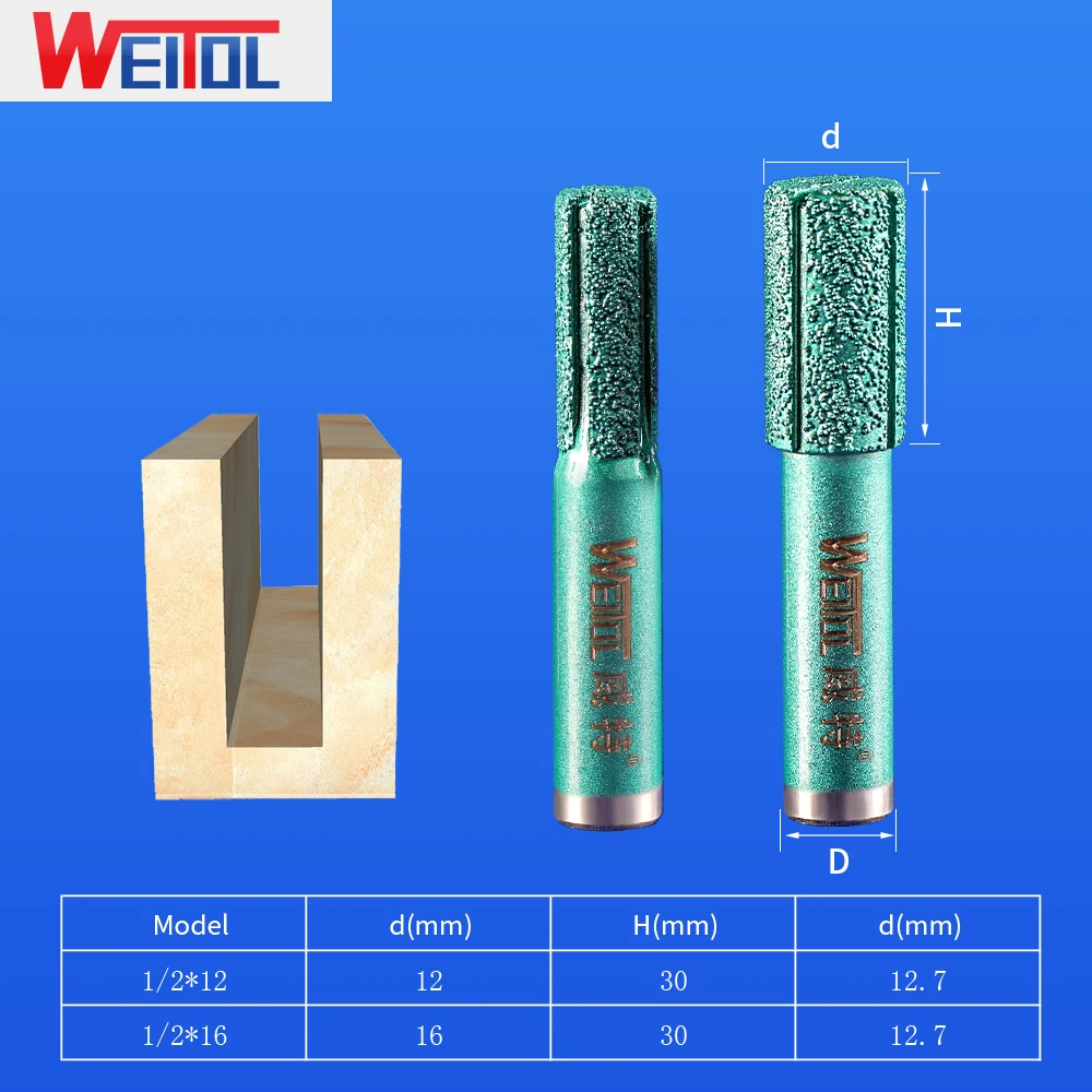 WeiTol 1PCS Diamond Emery Stone Straight Bit 12.7MM Marble Stone Cutting Tools CNC Router Bit End Mill