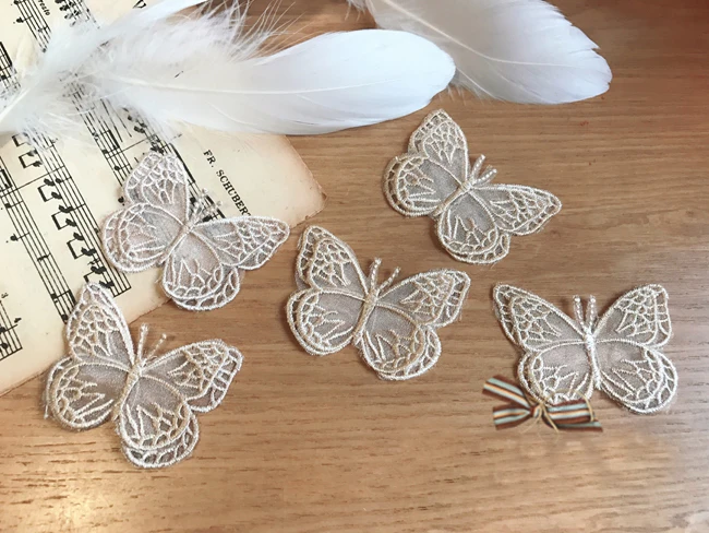 

6CMX4CM wide 20pcs apricot 3D organza butterfly embroidery lace appliques patches L14M149