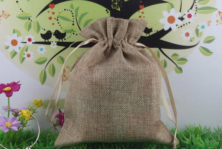 16*20 500pcs Jute Drawstring Sacks gift bags with jewelry/Accessories/Cosmetic/wedding/christmas Linen pouch Packaging Bag