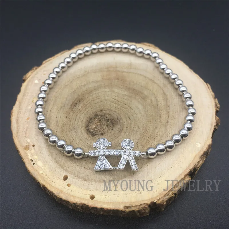 

MY1197 Micro Pave CZ Zircon Lovers Bracelet With 4mm Advanced Plated Round Beads fashion Jewelry pulseira feminina