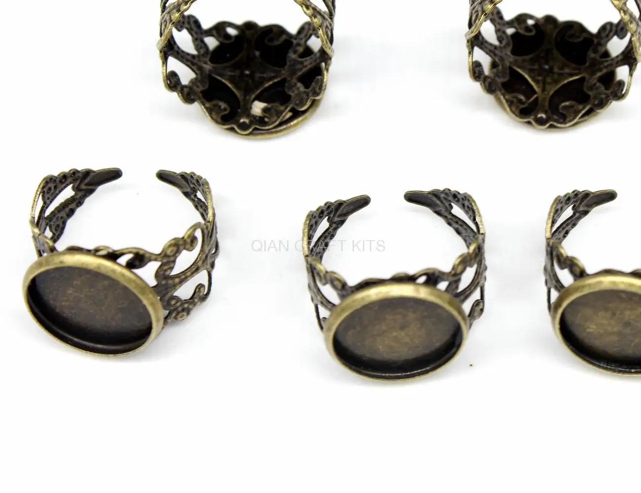 100pcs Adjustable Rings Princess Filigree Ring Bases Antique Bronze Ring With 14mm Bezel Setting Blanks