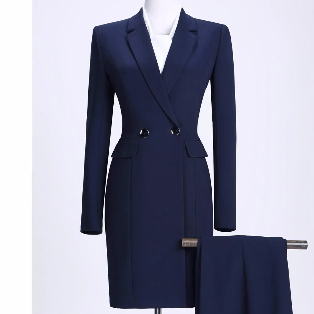 2019 New Winter Women Long Blazer Elegant Long Sleeve Formal For Office Lady Black Blue Red