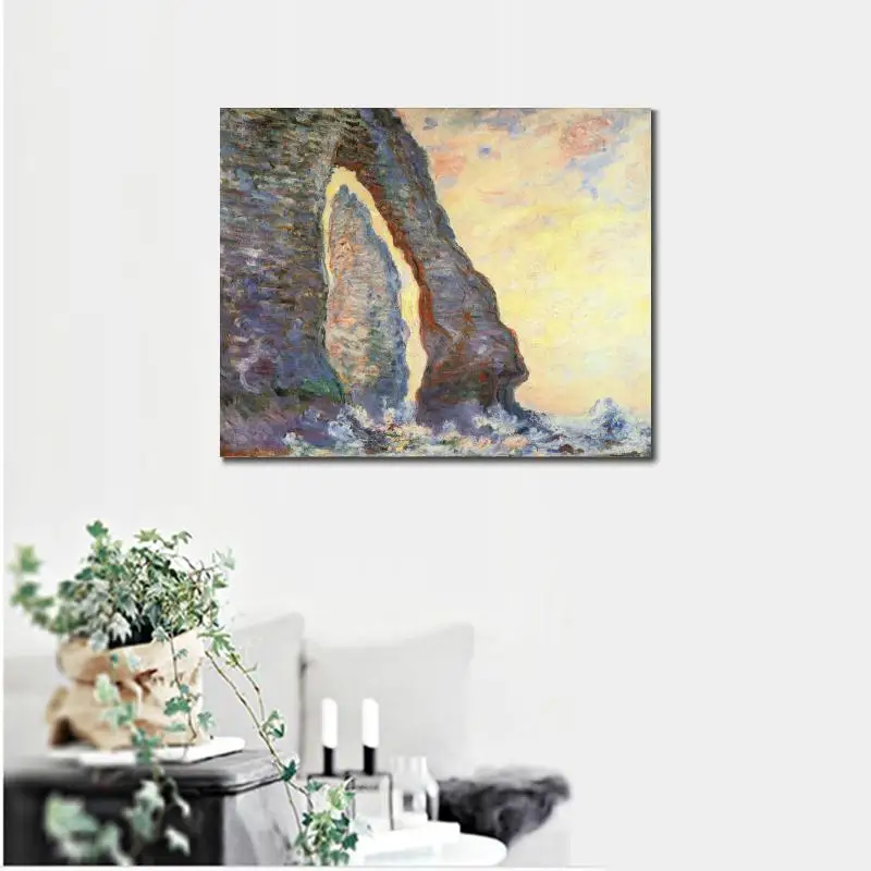 The Rock Needle Seen Through the Porte D Aval Claude Monet Picture Convert to Oil Paintings Canvas Reproduction Art Hand Painted