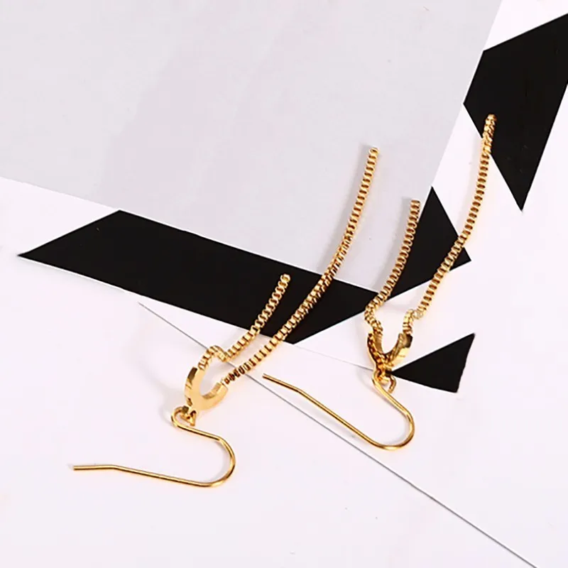 Stainless Steel Simple Semicircular Long Short Box Chain Drop Earrings Creative Design Ladies Jewellery Gifts