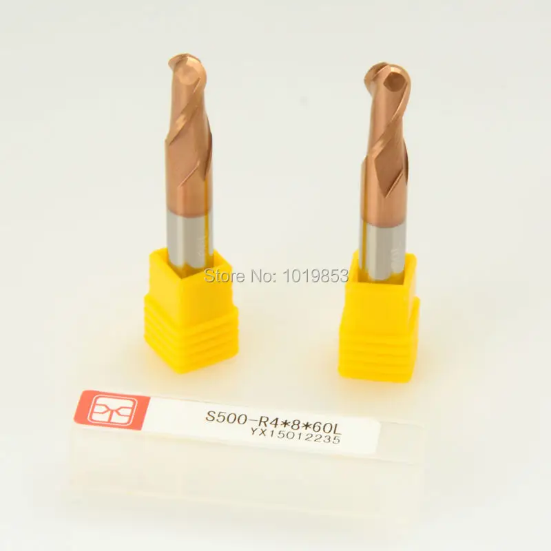 

2pcs SLONS S500-R4x8x60L 60hrc 2 flutes BALL nose tungsten CARBIDE milling cutter end mills for hardened steel