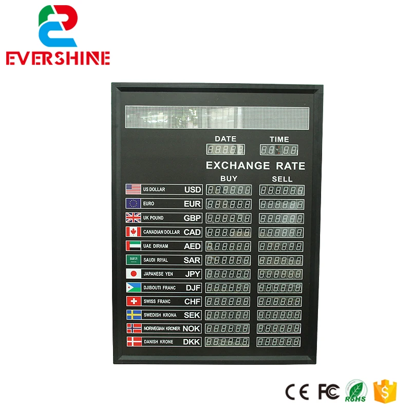 Bank Currency Exchange Rate LED Board for Multilingual Led Dispaly Panel 6 digit number