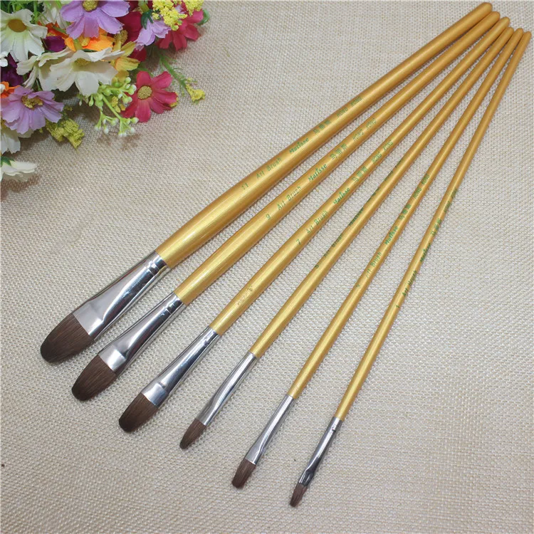 6pcs/Set weasel hair brush Golden Birch rod boutique gouache acrylic painting hand-painted oil painting pen Drawing brush Art