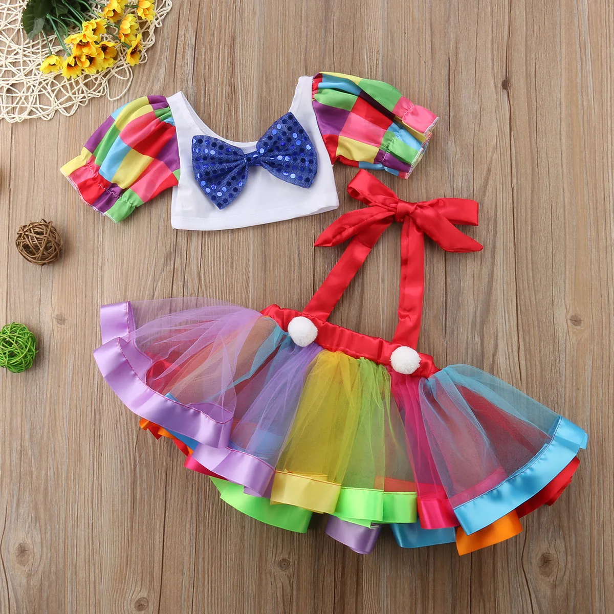 Baby Girl summer clothing set Toddler Kids Circus Party Dress Crop Tops Suspender Dress Outfits Girl Halloween Clothes