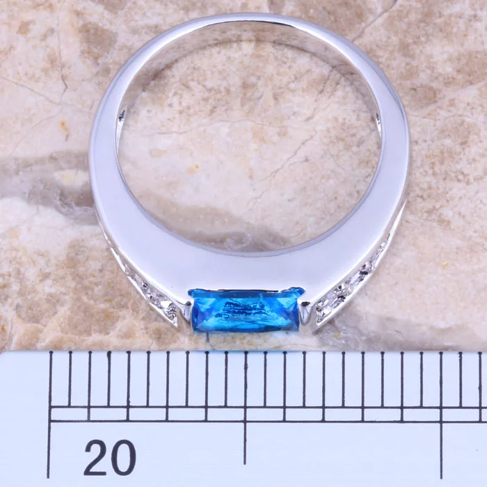 Captivating Blue Cubic Zirconia White CZ Silver Plated  Ring Size 5 / 6 / 7 / 8 / 9 R1571