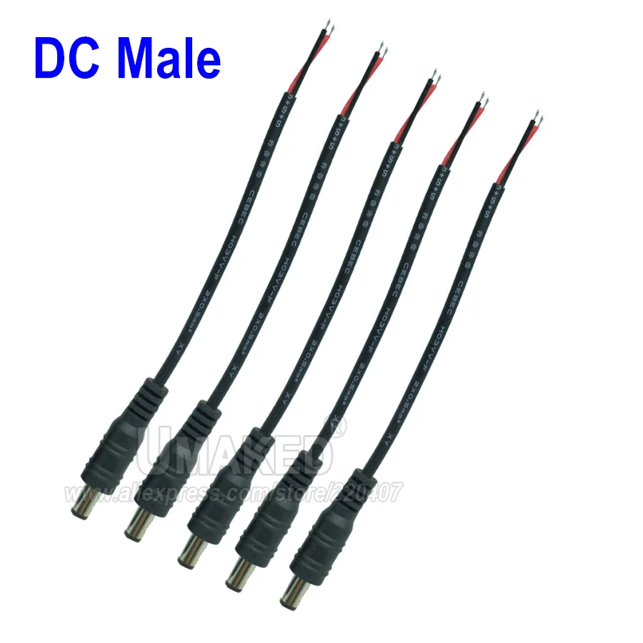 100pcs White black color 5.5x2.1mm Plug DC male or Female Cable Wire Connector For 3528 5050 LED Strip Light 15cm connector