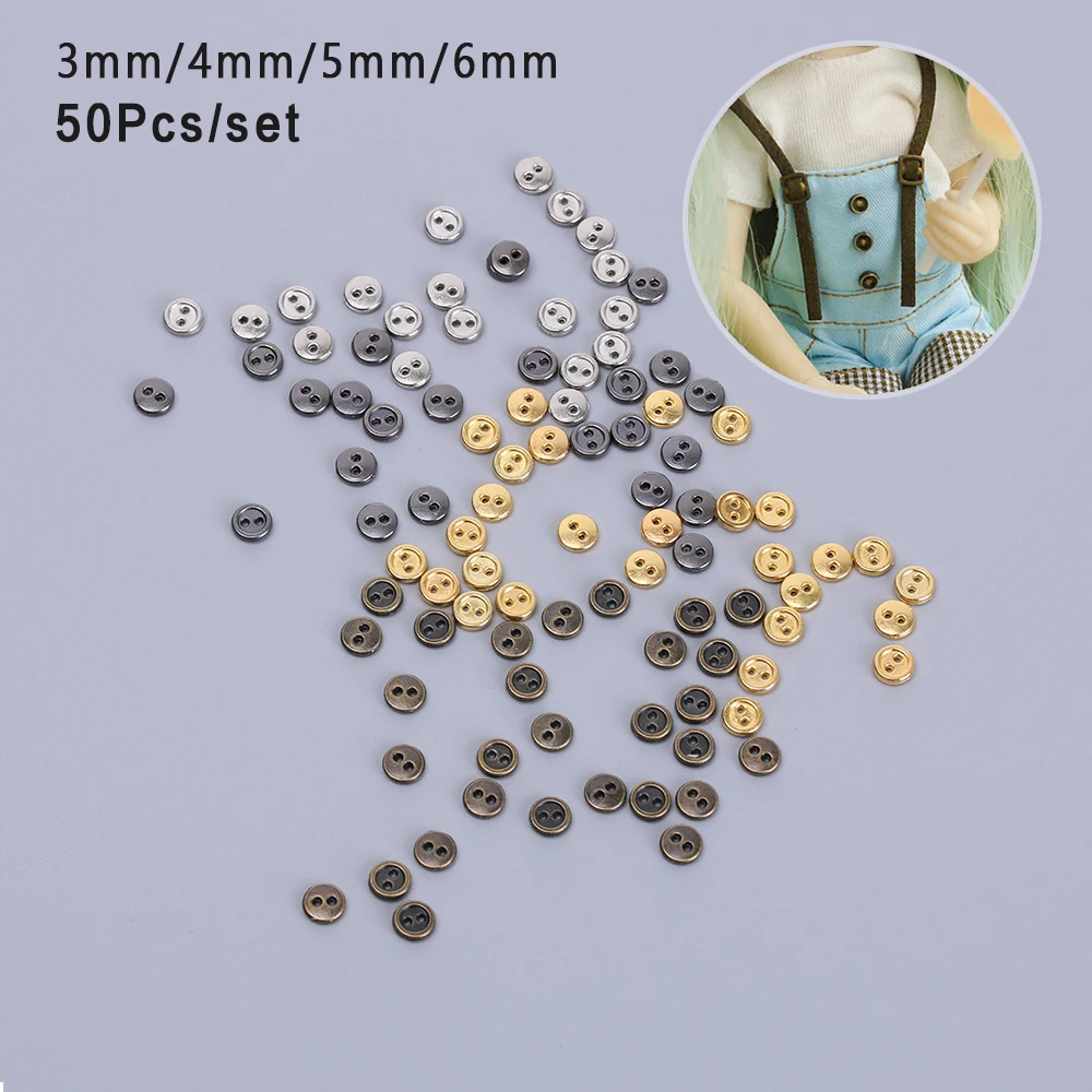 50Pcs 3mm 4mm 5mm 6mm 7mm 8mm Doll Buttons For DIY Sewing Blyth Doll Clothing Mini Buttons Metal Mixed Color Round Bread Buttons