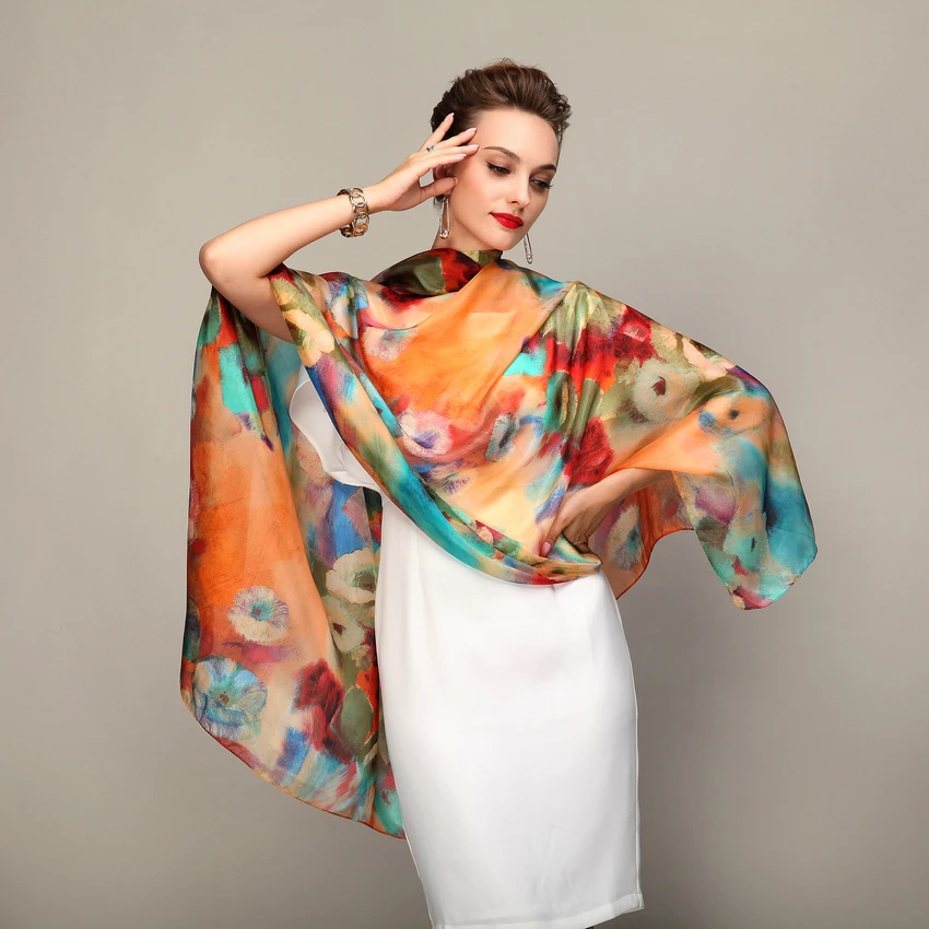 2016 Winter Fashion Women\'s Scarf Hot Sale Mulberry Silk Scarves Shawl Female Long Silk Scarf Blue and Coffee 180*110cm