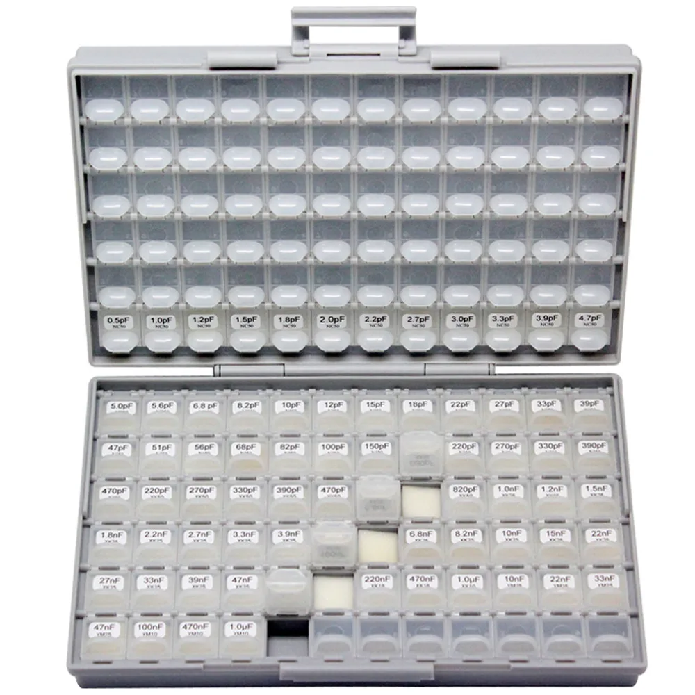 AideTek SMD 0402 Engineering Sample Capacitor ชุด 75 ค่า X50pcs 0.5 p 1 uF X7R capacitor กล่องชุดกล่องเครื่องมือพลาสติก c0450