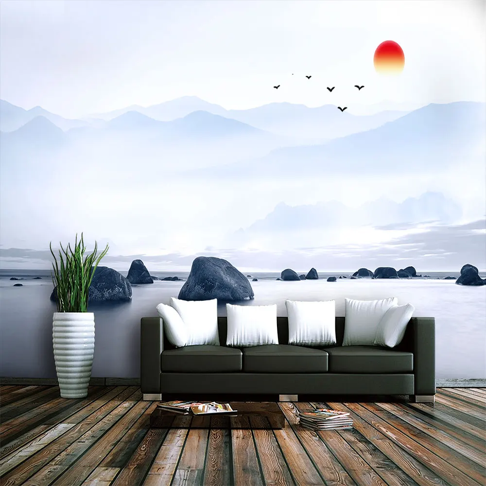 

3d wallpaper new Chinese style artistic ink landscape TV sofa wall decoration painting - waterproof wall cloth