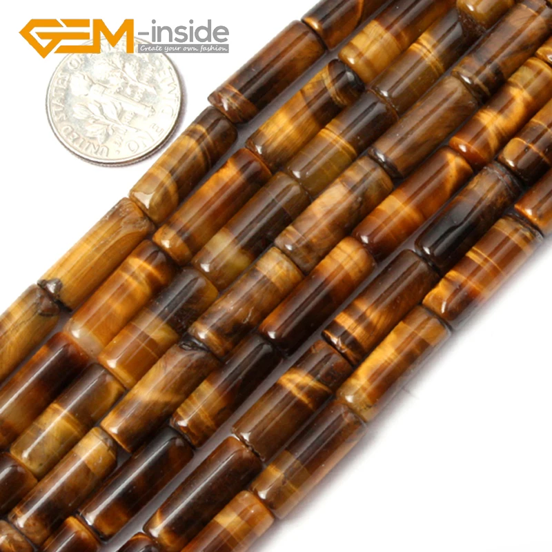 

GEM-inside 6x16mm Column Shape Tiger Eye Stone Bead Natural Stone Beads DIY Loose Beads For Jewelry Making strand 15 Inches