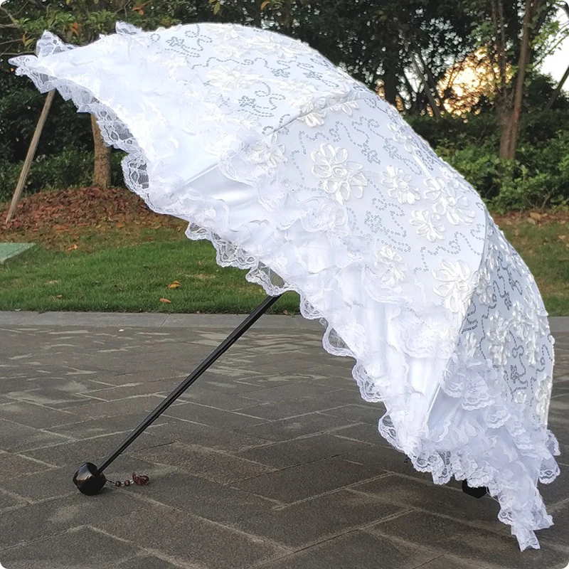 Lace Girl Ladies Sunny Rainy Umbrella White Pink Black Sun Protection Small Women Female Parasol Compact Travel Outdoor