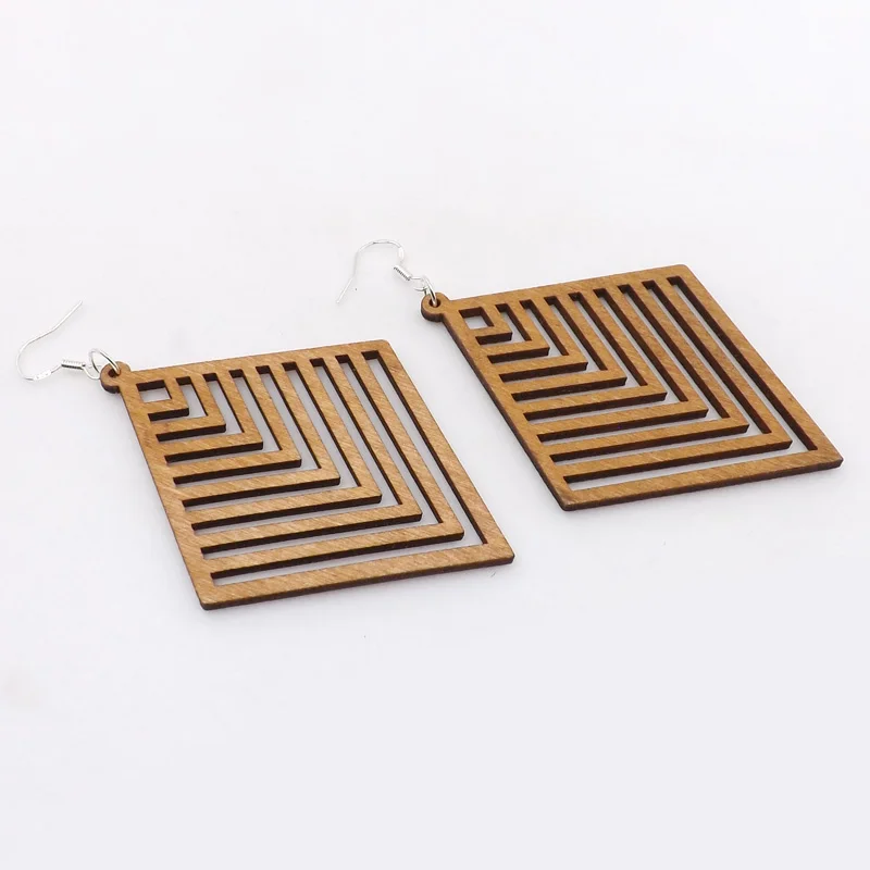 Roform Wholesale 12 Pairs Good Quality Long Wood Earrings brown Hollow African style Earings for women Pendant 2020 novelty