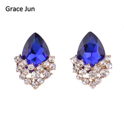 14 Colors Choose Austria Crystal Rhinestone Water Drop Shape Clip on Earrings Without Piercing Charm Bridal Ear Buckle Earrings