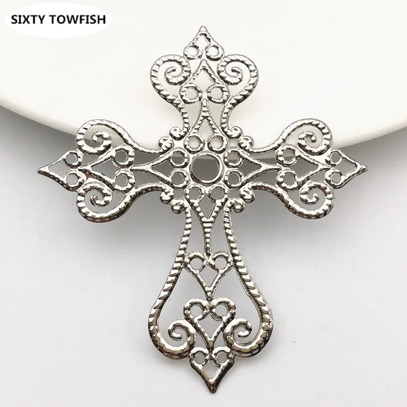 SIXTY TOWFISH 20 Pieces 54*60mm Metal Filigree Cross Flowers Slice Charms Base Setting Jewelry DIY Components Filigree Charms