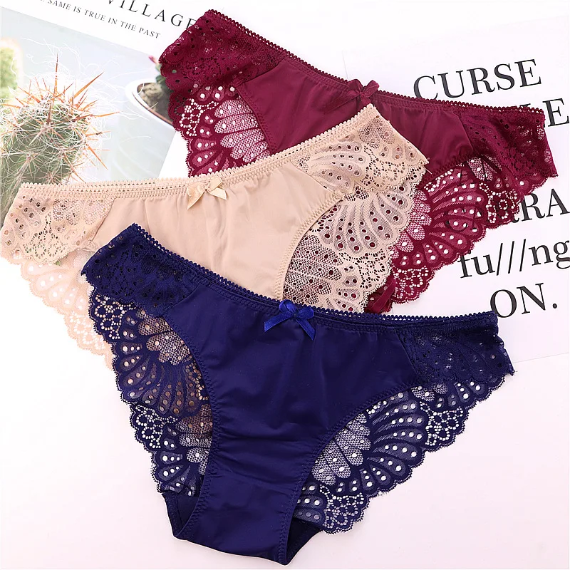 3XL Plus Size Ice Silk Panties for Plump Women Low Waist Sexy Lace Hollow Female Underwear Transparent Seamless Soft Breifs