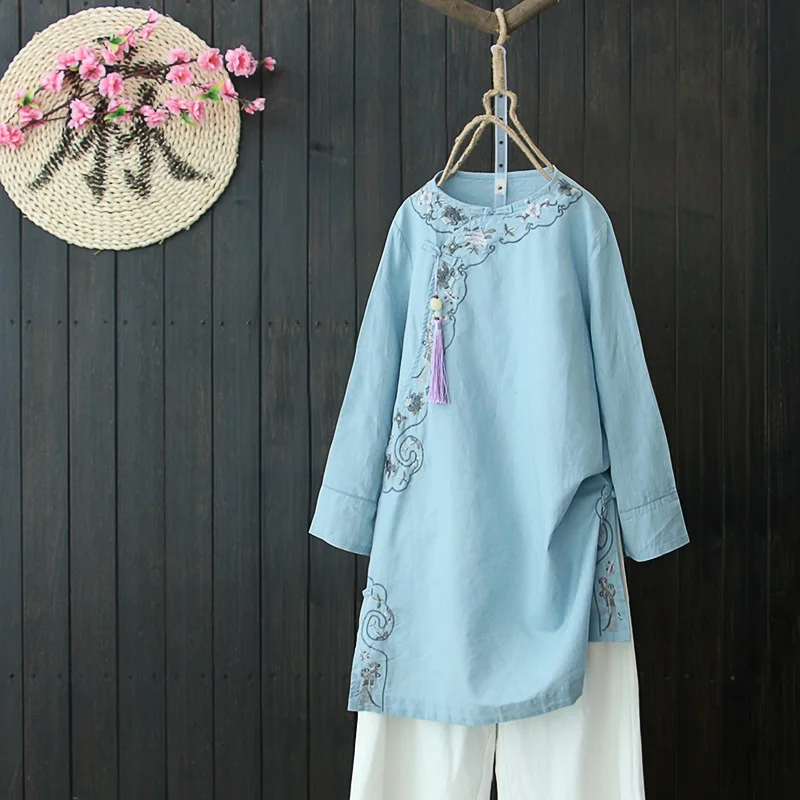 Traditional chinese clothing for womens tops and blouses linen shirt oriental female cheongsam top China clothing DD1482