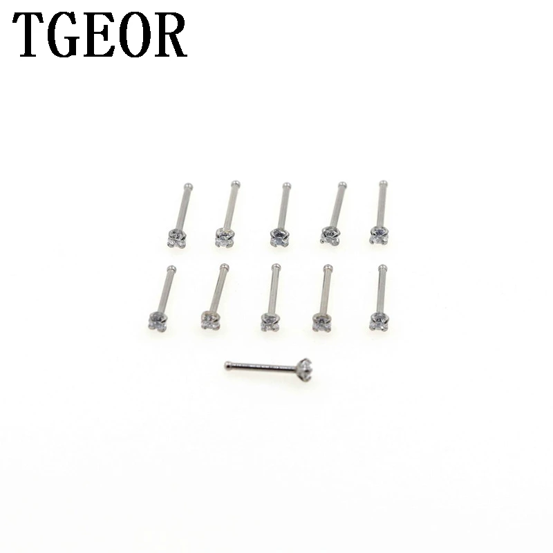 Free shipping Hot wholesale 20G 100pcs nose stud Stainless Steel gem round cubic CZ zircon piercing nose ring