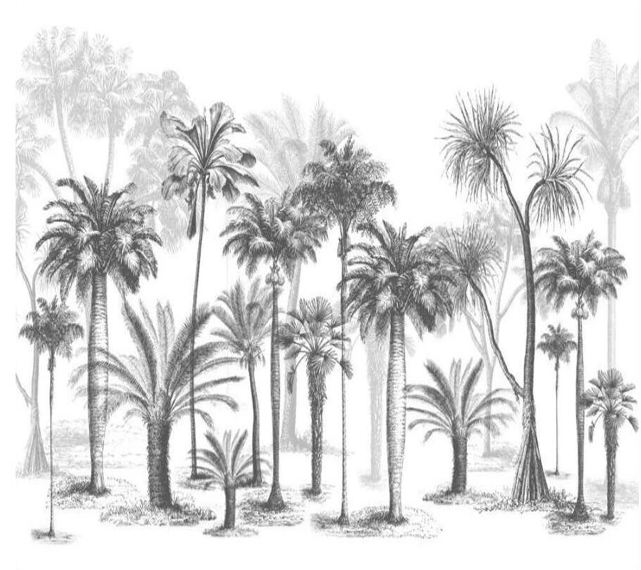 wellyu Custom Wallpaper Mural Black and White Sketch Tropical Rainforest Coconut Tree Nordic TV Sofa Background 3d Wallpaper