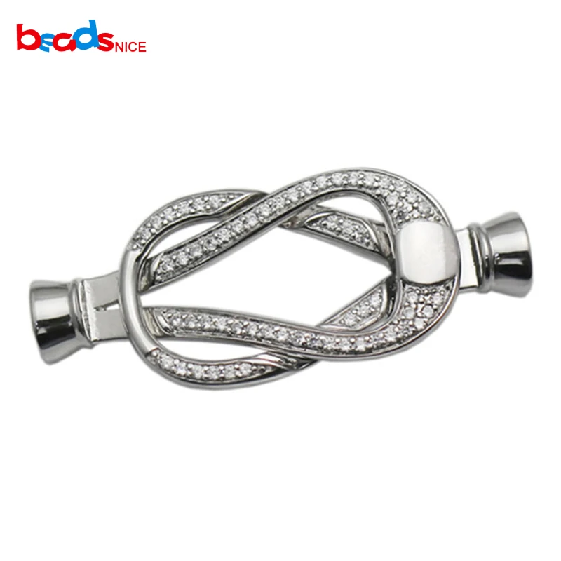 Beadsnice Sterling Silver Clasp Buckle Jewelry Clasp with End Caps CZ Micro Pave Interlocking Clasp for Beading ID35297