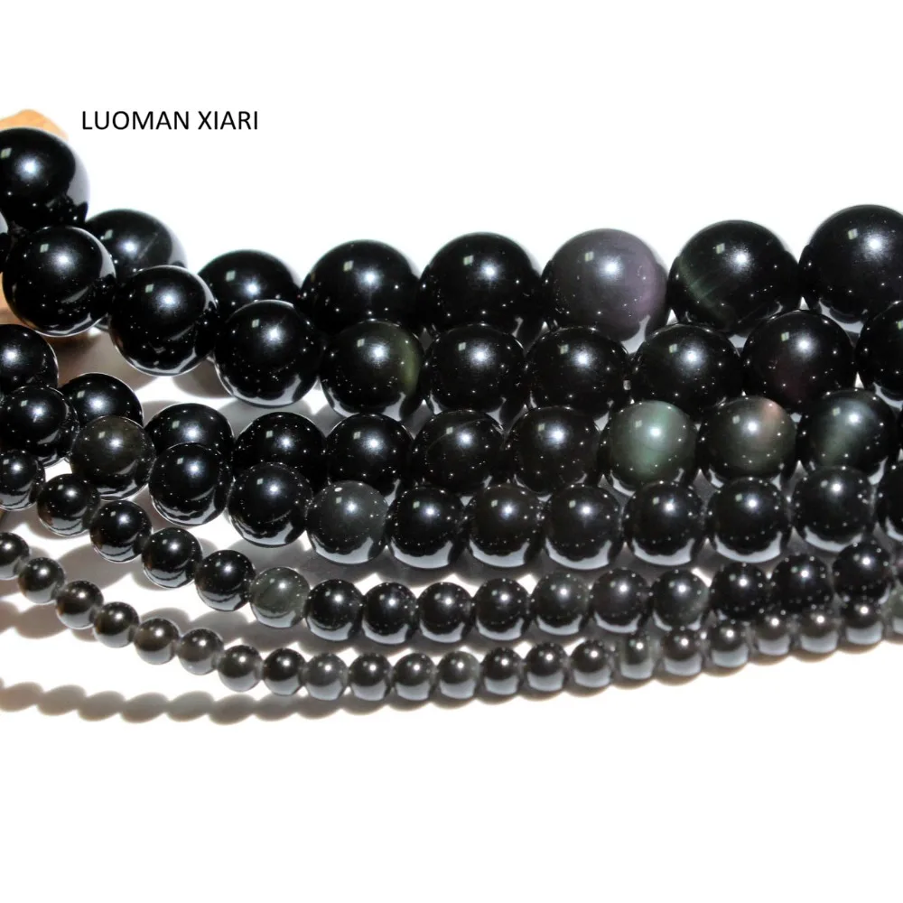 LUOMAN XIARI Round Natural Obsidian Stone Beads For Jewelry Making DIY Bracelet Necklace Material 4/ 6/8/10/12/14mm Strand 15''