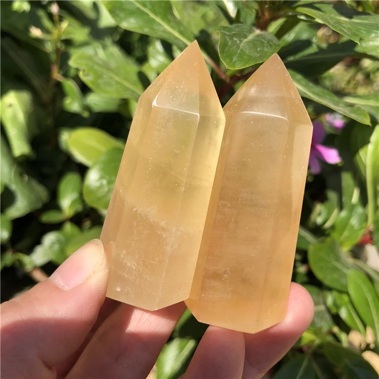 2 pieces  Natural Yellow Calcite Stone Crystal Obelisk Quartz Wand calcite stone Point Mineral Specimen reiki Healing