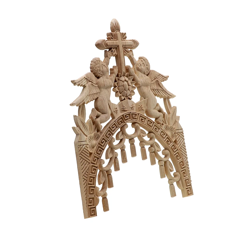 Wood Carved Corner Onlay Applique Frame Door Decorate European Solid Carved Accessories Buddhist Altar Cross Wooden Miniatures