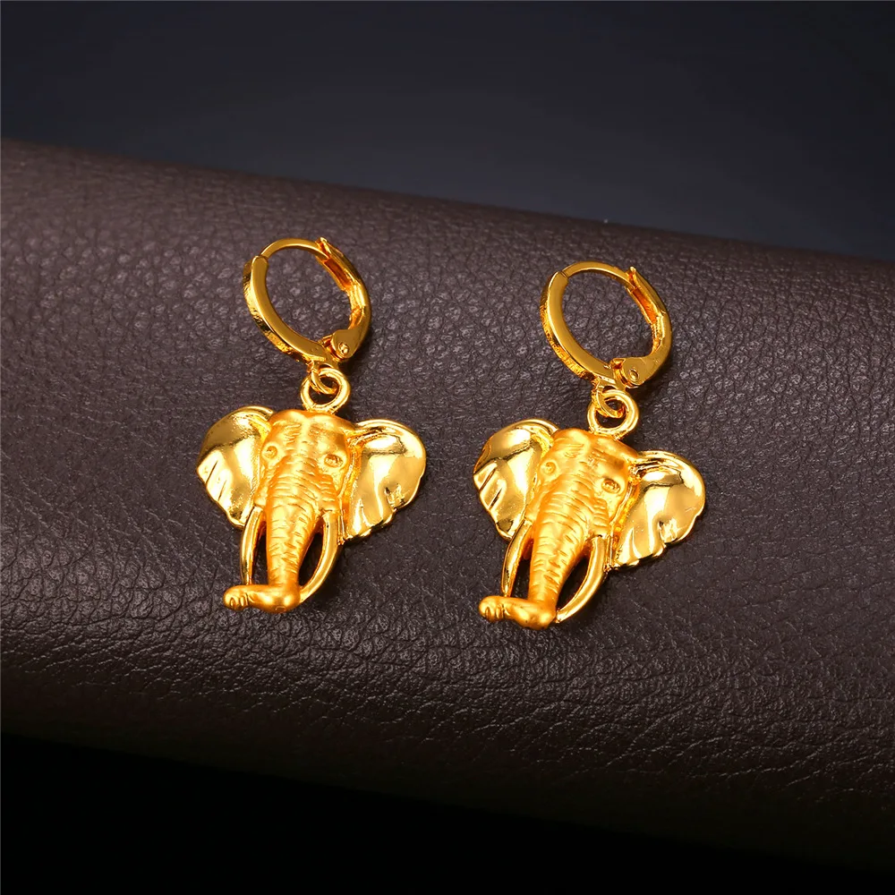 U7 Elephant Earring For Women Trendy Gold Color Animal Lucky Jewelry Gift E753