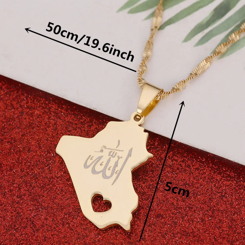 Republic Of Iraq Map Pendant Necklace Gold Color Allah Name Pendant Allah Heart Jewelry