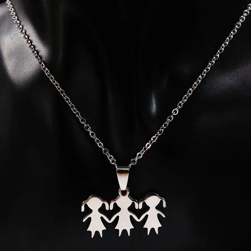 3 Girls Love Family Necklace Stainless Steel Parent Child Girl Pendant Necklaces Jewelry Women Accessories Gift NZZZ505S01
