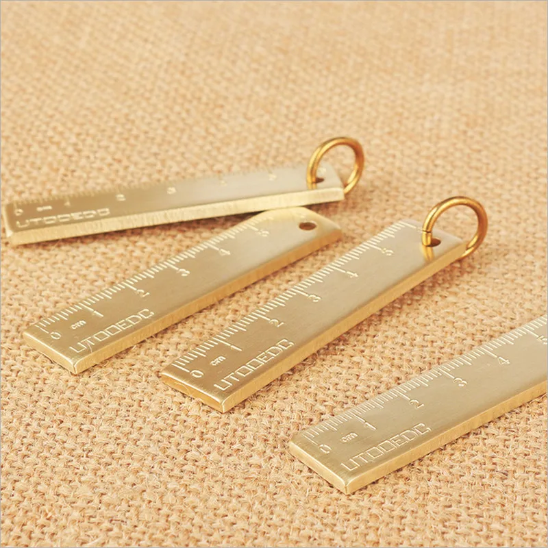 EDC Outdoor Pocket Tool Brass Metal Ruler Mini Portable Ruler Measurement Tool Outdoor 6CM Copper Ruler Word 3MM Thickness