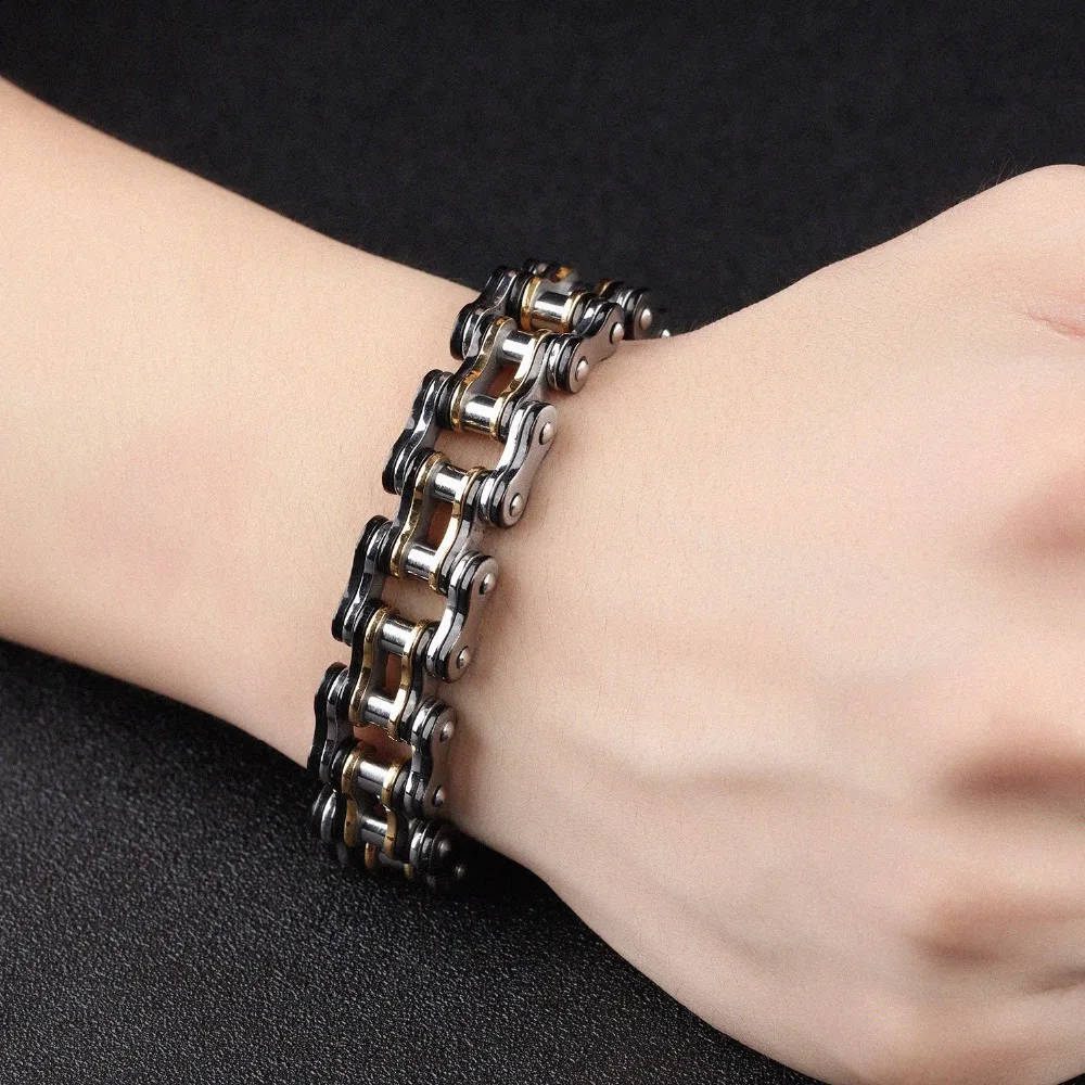Men Bike Chain Bracelet Stainless Steel Biker Bicycle Motorcycle Link Chain Punk Heavy Jewelry 15mm Wide Dropshiping GS877