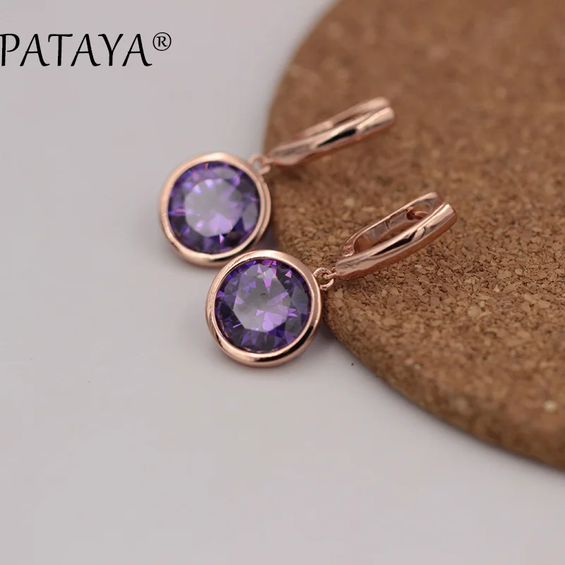 PATAYA New Fashion Multi-Colored Earrings 585 Rose Gold Color Round Natural Cubic Zirconia Dangle Earrings Women Luxury Earring