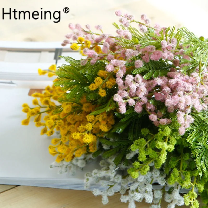 Artificial flowers Mimosa Bouquet fuzzy simulation planting DIY wedding home decor plant Wreaths flowers