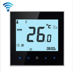 Touchscreen Programmable Wifi Thermostat for 2 Pipe Fan Coil Units Controlled by  Android and IOS Smart Phone in Home or Abroad