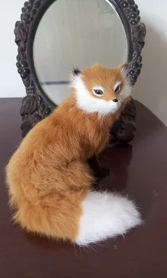 

simualtion furry fur brown squatting fox toy about 16x15cm model polyethylene & furs resin handicraft decoration toy gift a2403