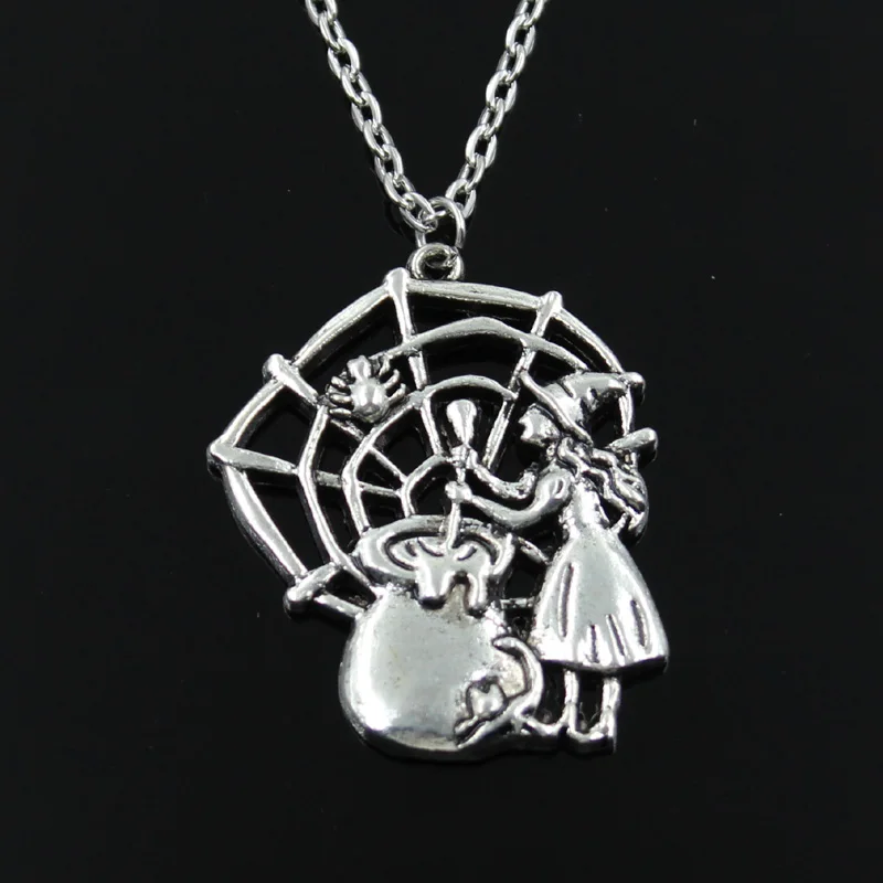 New Fashion Witch Refining Drugs Spider Pendants Round Cross Chain Short Long Mens Womens Silver Color Necklace Jewelry Gift