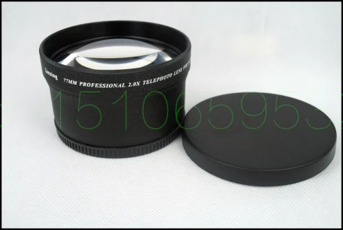 77mm 2.0X TELE Telephoto Lens for Digital Camera 2X 77 Black