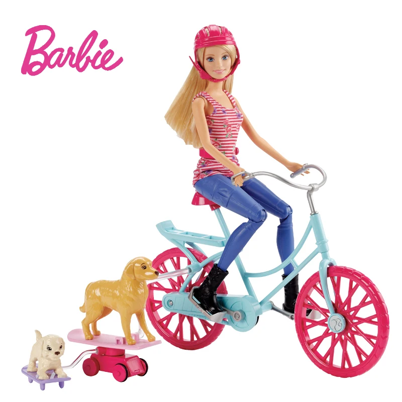 Original Barbies Bicycle Kit Dog Riding Dolls Girls Toys for Children of Doll Brinquedos for Birthday Kawaii Gift  for Girls