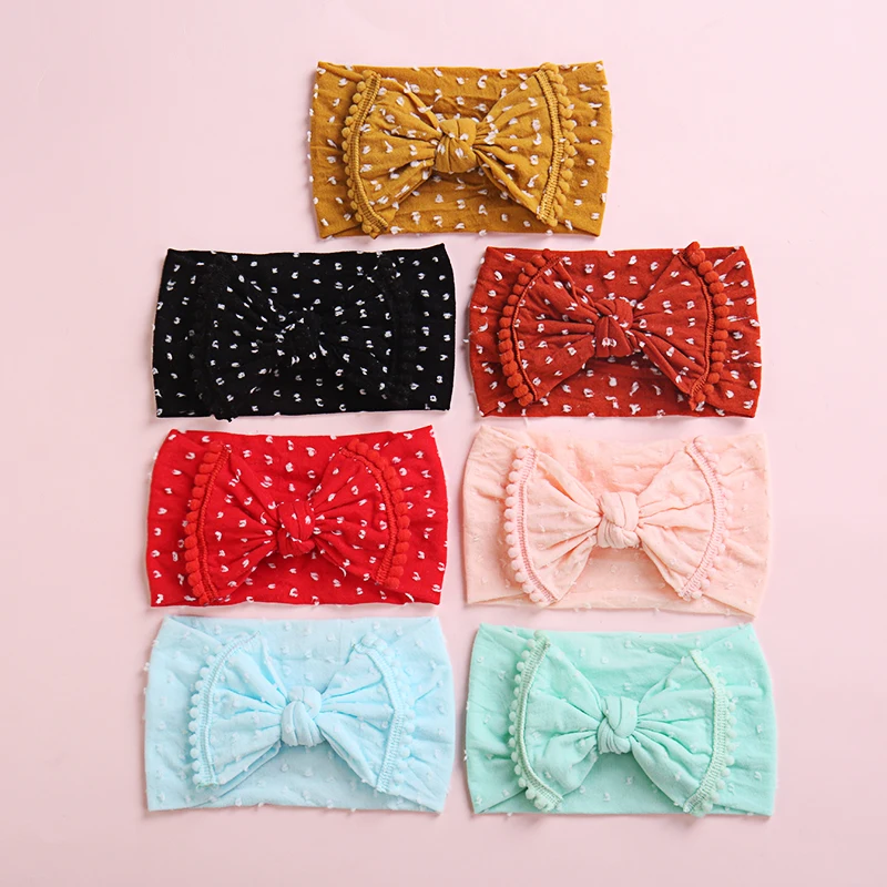 Bulk 24pc/lot 2019 New Nylon Hair Bands Baby Girls PomPom Headbands Top Knot Elastic Turban Hairband Baby Girls Head Wrap