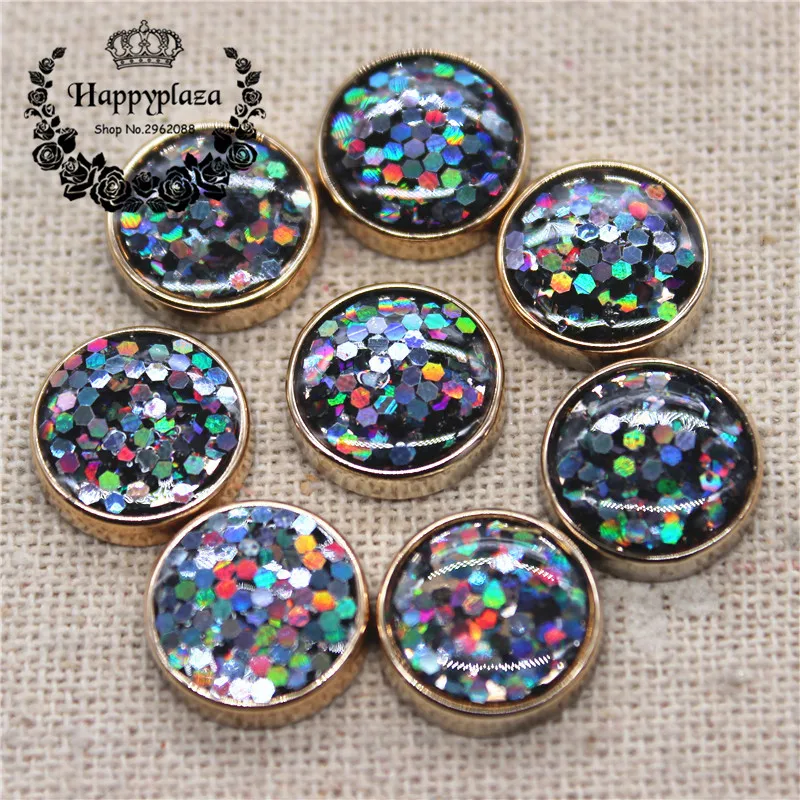 50PCS 12mm Golden Circle Glitter Enamel Round Flatback Button Home Garden Crafts Cabochon DIY Scrapbook Accessories