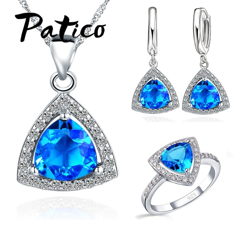 Shining Bridal Jewelry Sets AAA Cubic Zircon Stone 925 Sterling Silver Needle Earrings Necklaces Rings Bijoux for Wedding Party