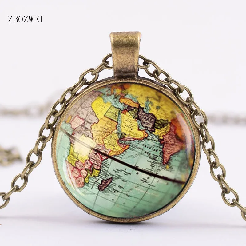 2018Hot! Arrived DIY Globe Dome Necklace Earth World Map Pendant Glass Chain Jewelry New York Map Handmade Necklace